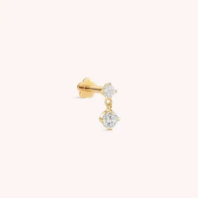 14K Solid Gold Dangle CZ Flatback Earring