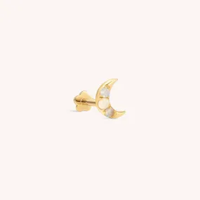 14K Solid Gold Opal Crescent Moon Flatback Earring