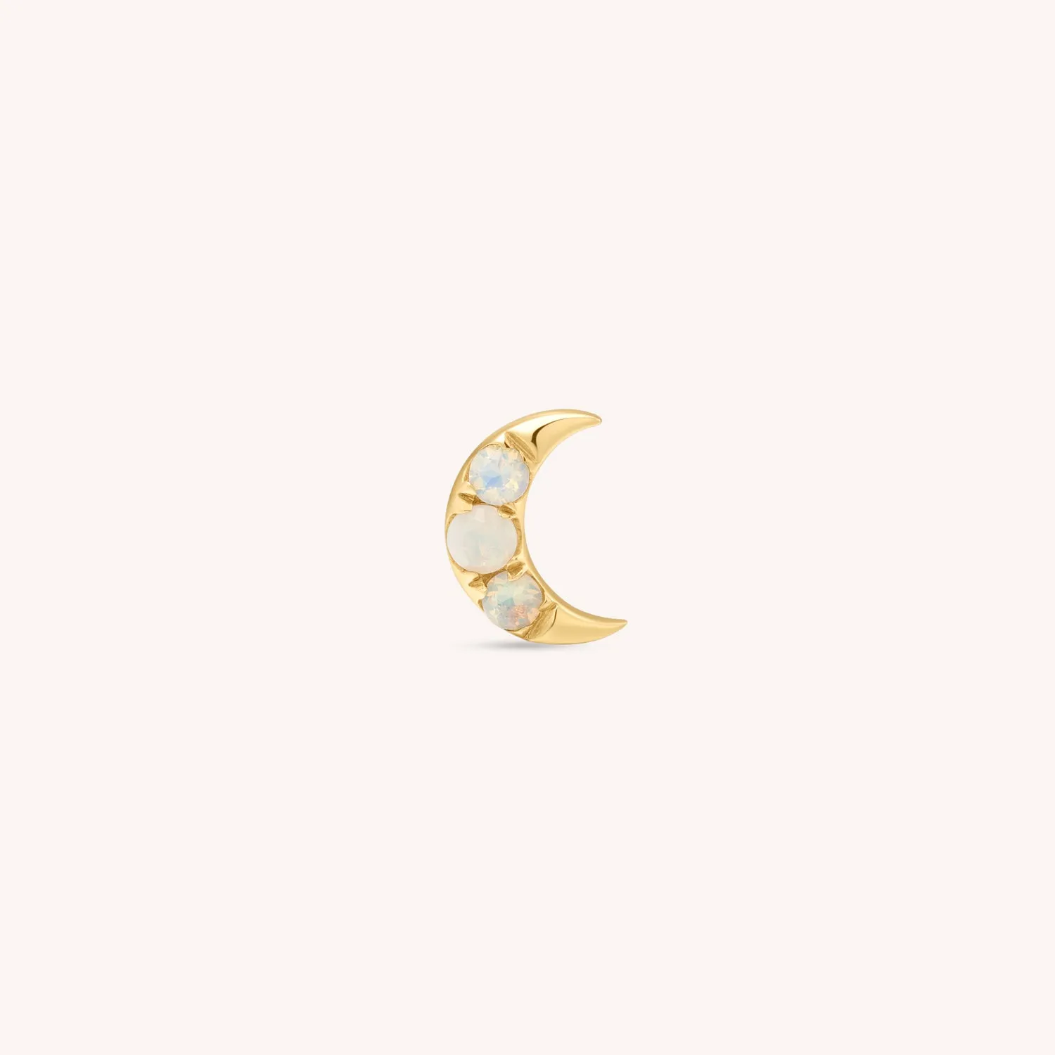 14K Solid Gold Opal Crescent Moon Flatback Earring