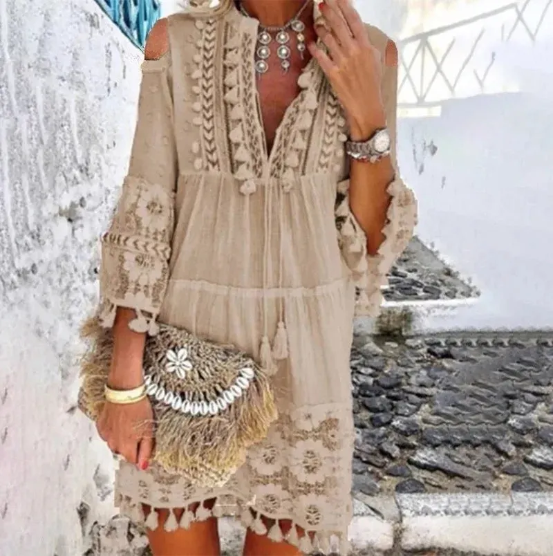 2024 New Spring Embroidery Crochet Lace Boho Dress