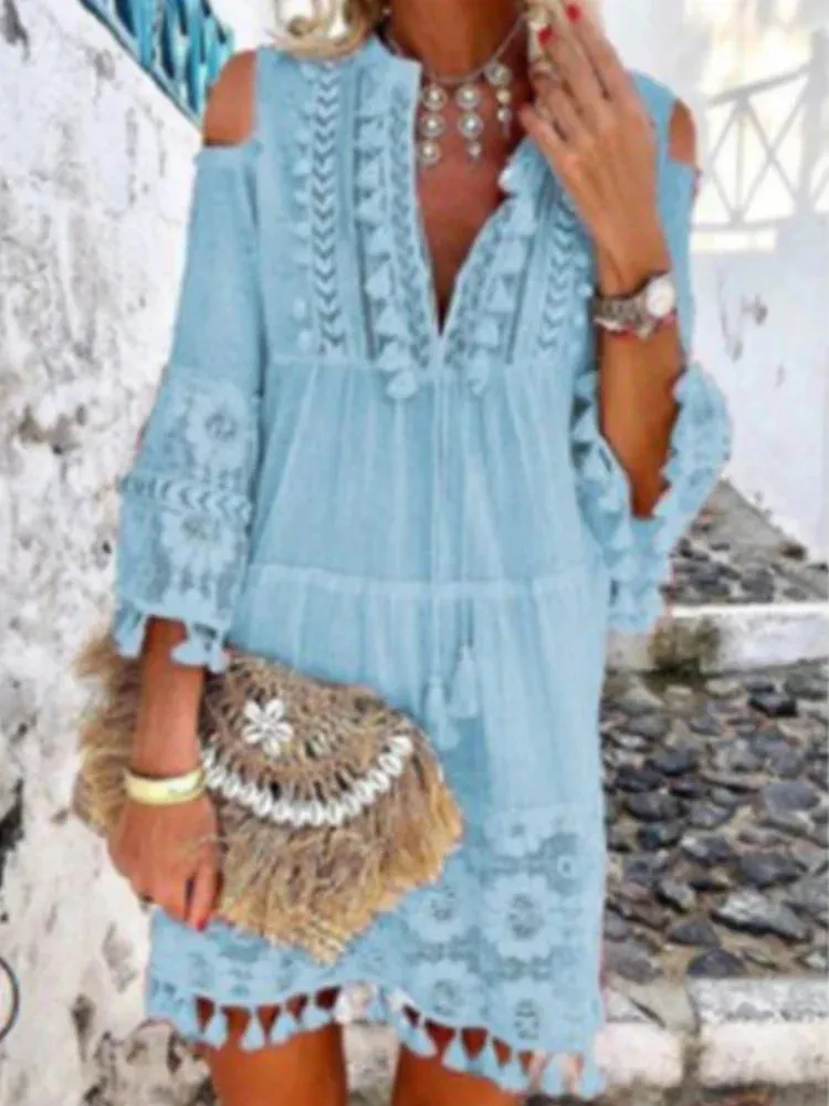 2024 New Spring Embroidery Crochet Lace Boho Dress