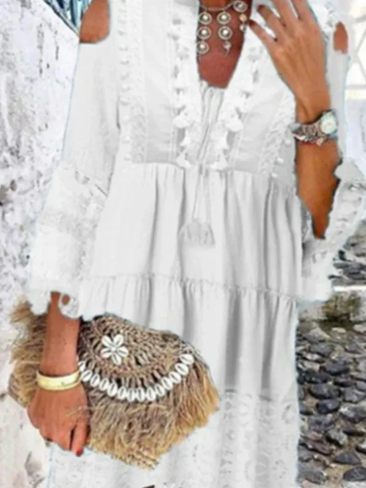 2024 New Spring Embroidery Crochet Lace Boho Dress