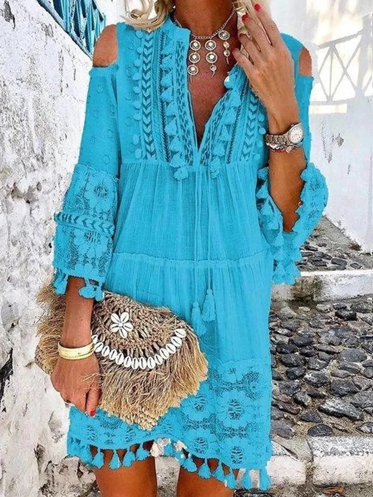 2024 New Spring Embroidery Crochet Lace Boho Dress