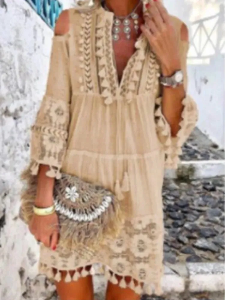 2024 New Spring Embroidery Crochet Lace Boho Dress