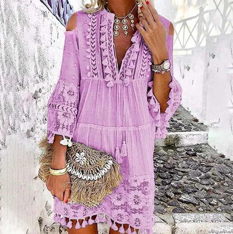 2024 New Spring Embroidery Crochet Lace Boho Dress