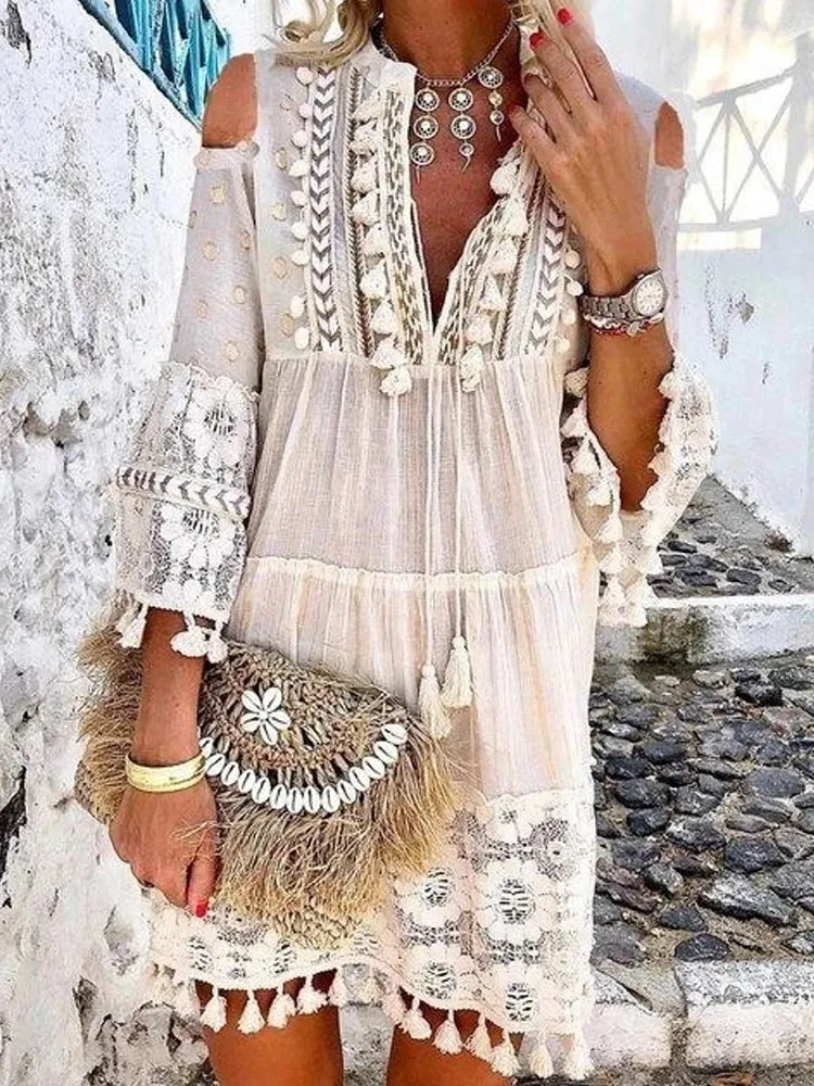 2024 New Spring Embroidery Crochet Lace Boho Dress