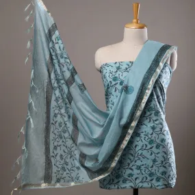 3pc Sanganeri Block Printed Cotton Suit Material with Chanderi Silk Dupatta 14