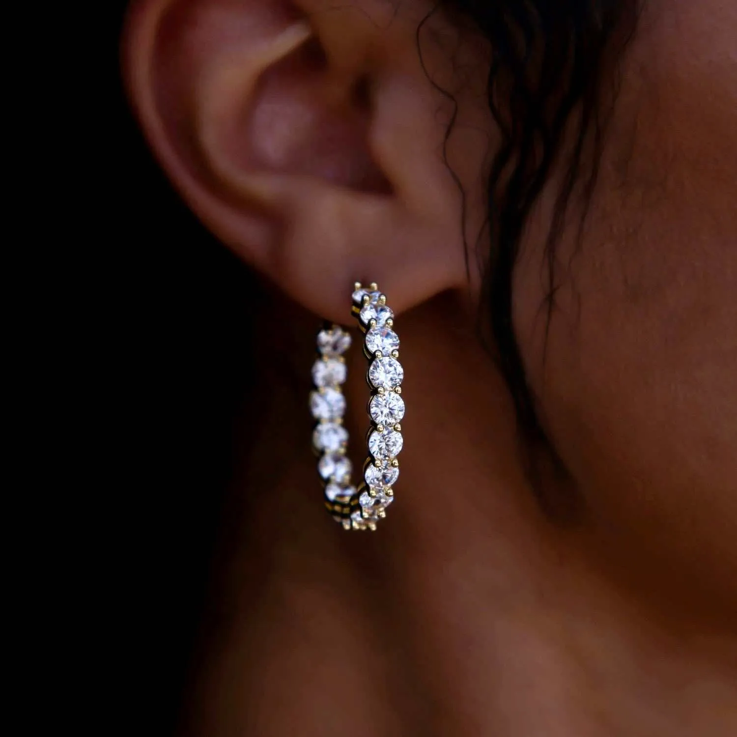 4mm Eternity Hoop Earrings in Yellow Gold