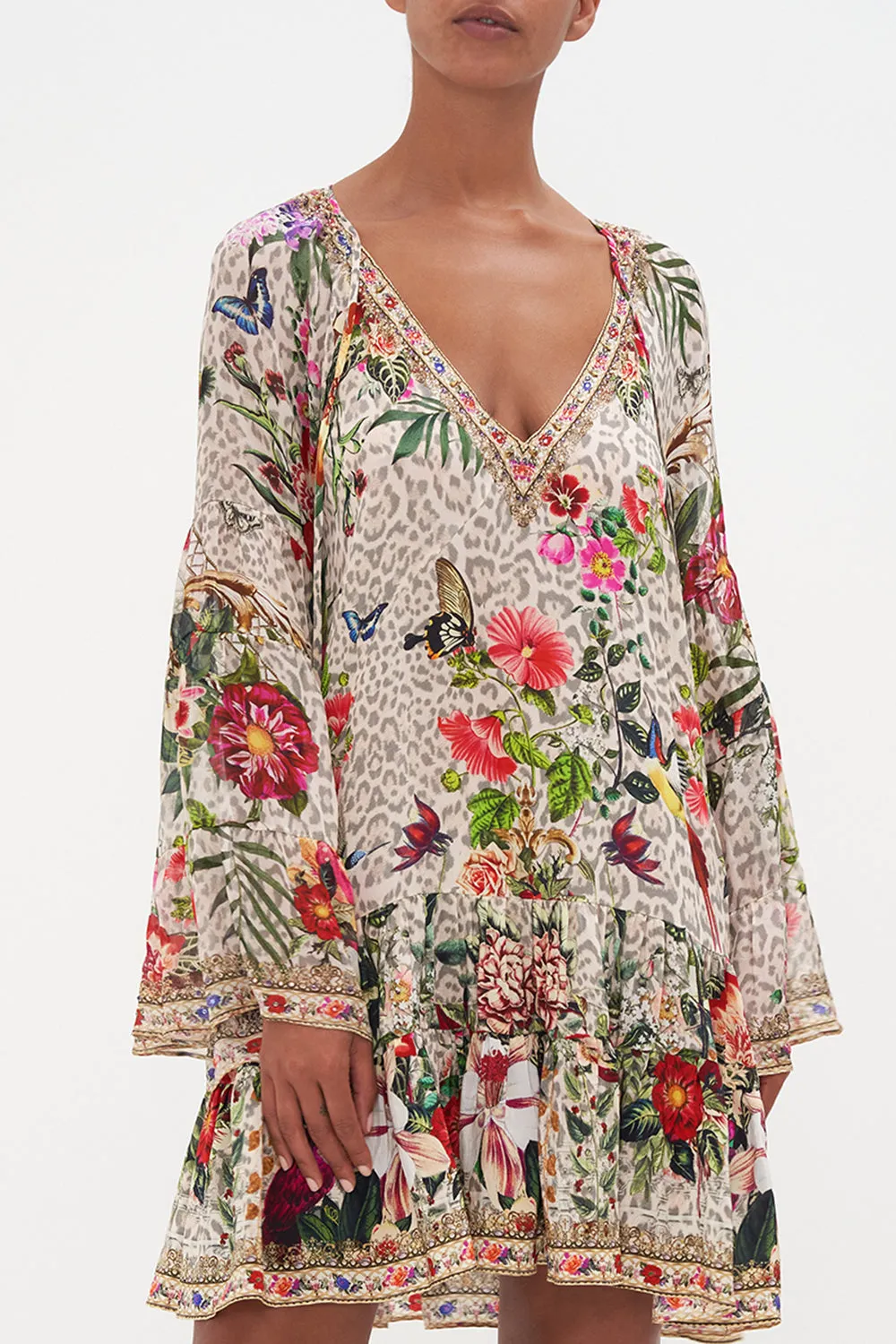 A-LINE GATHERED PANEL DRESS LEOS BOUQUET