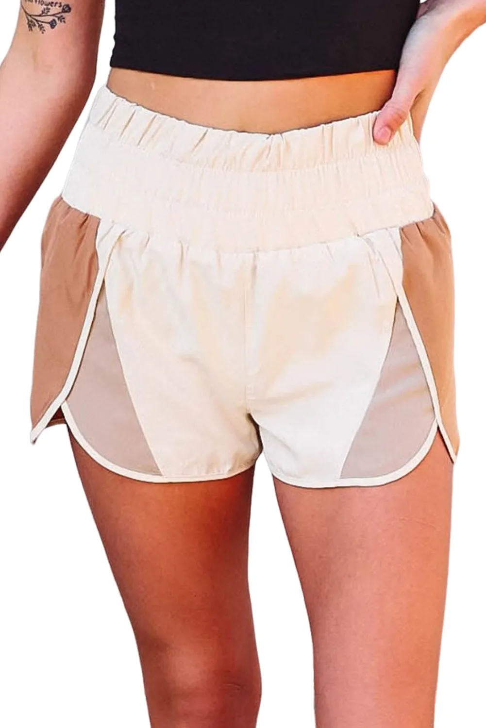 Apricot Casual Color Block Split High Waisted Shorts