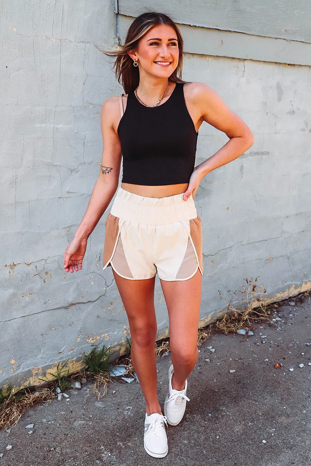 Apricot Casual Color Block Split High Waisted Shorts