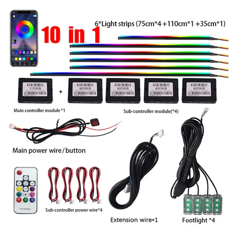 Auto RGB LED Rainbow Remote Interior Ambient Lighting