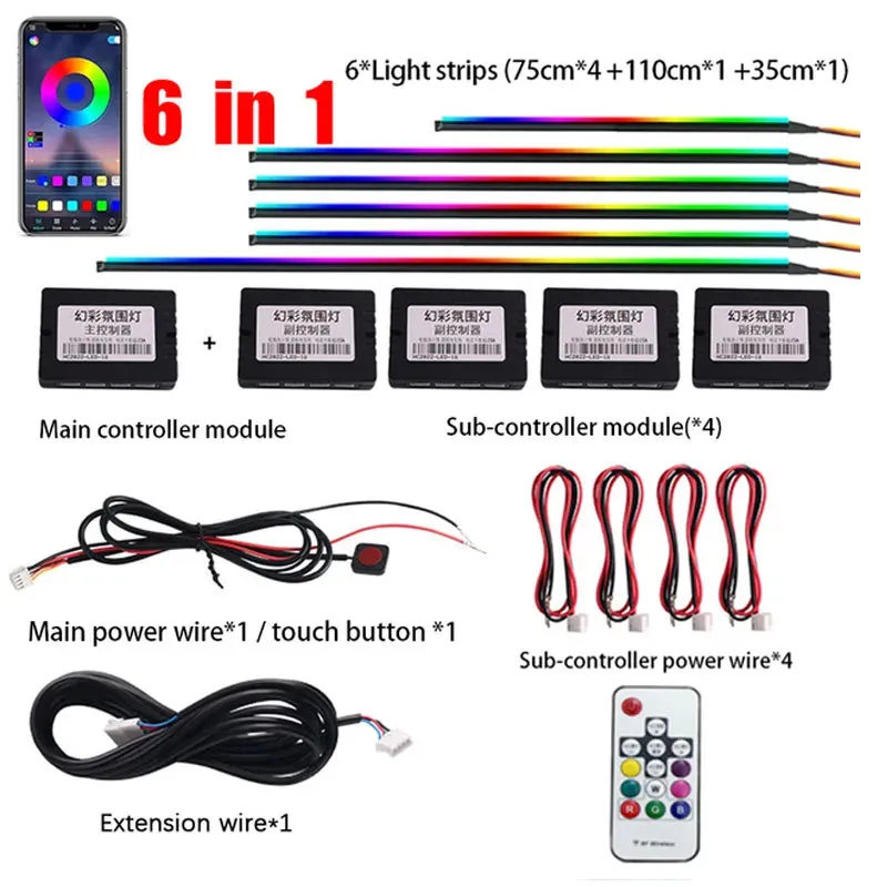 Auto RGB LED Rainbow Remote Interior Ambient Lighting