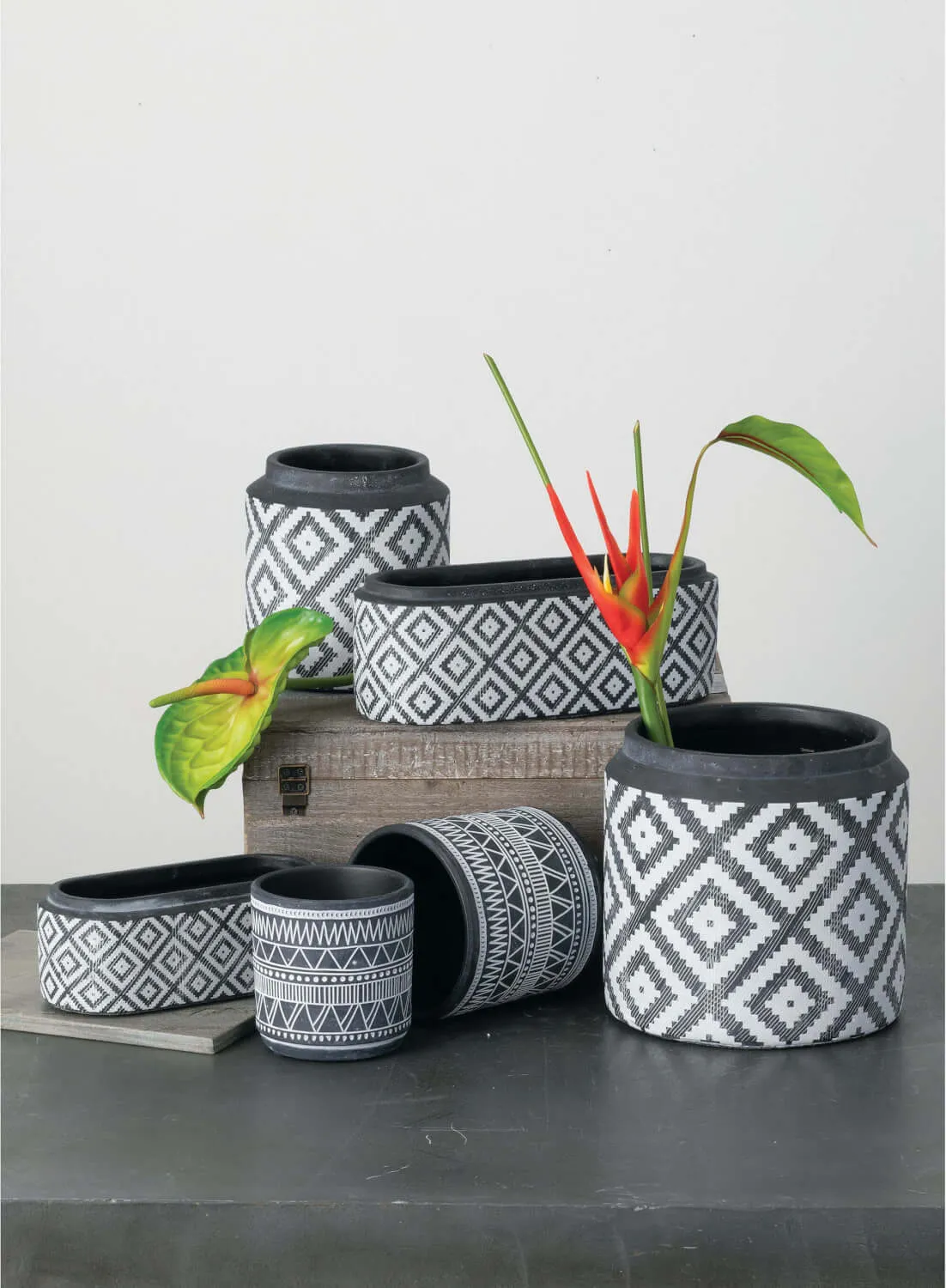 Black And White Aztec Planters