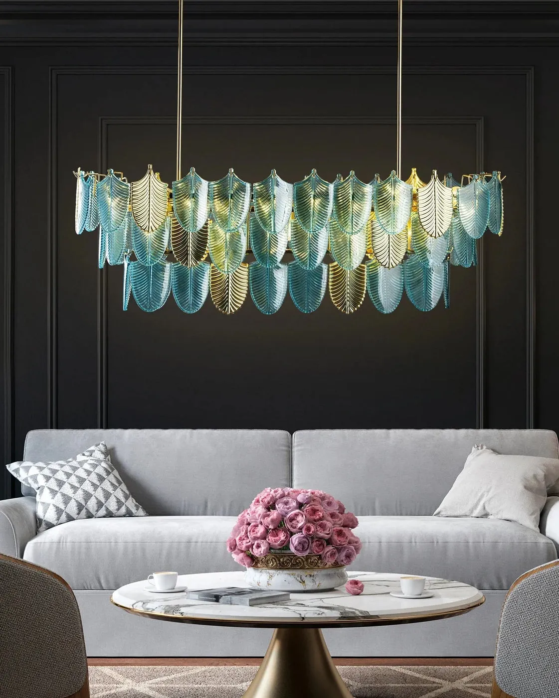 Blue Crystal Leaf Chandelier