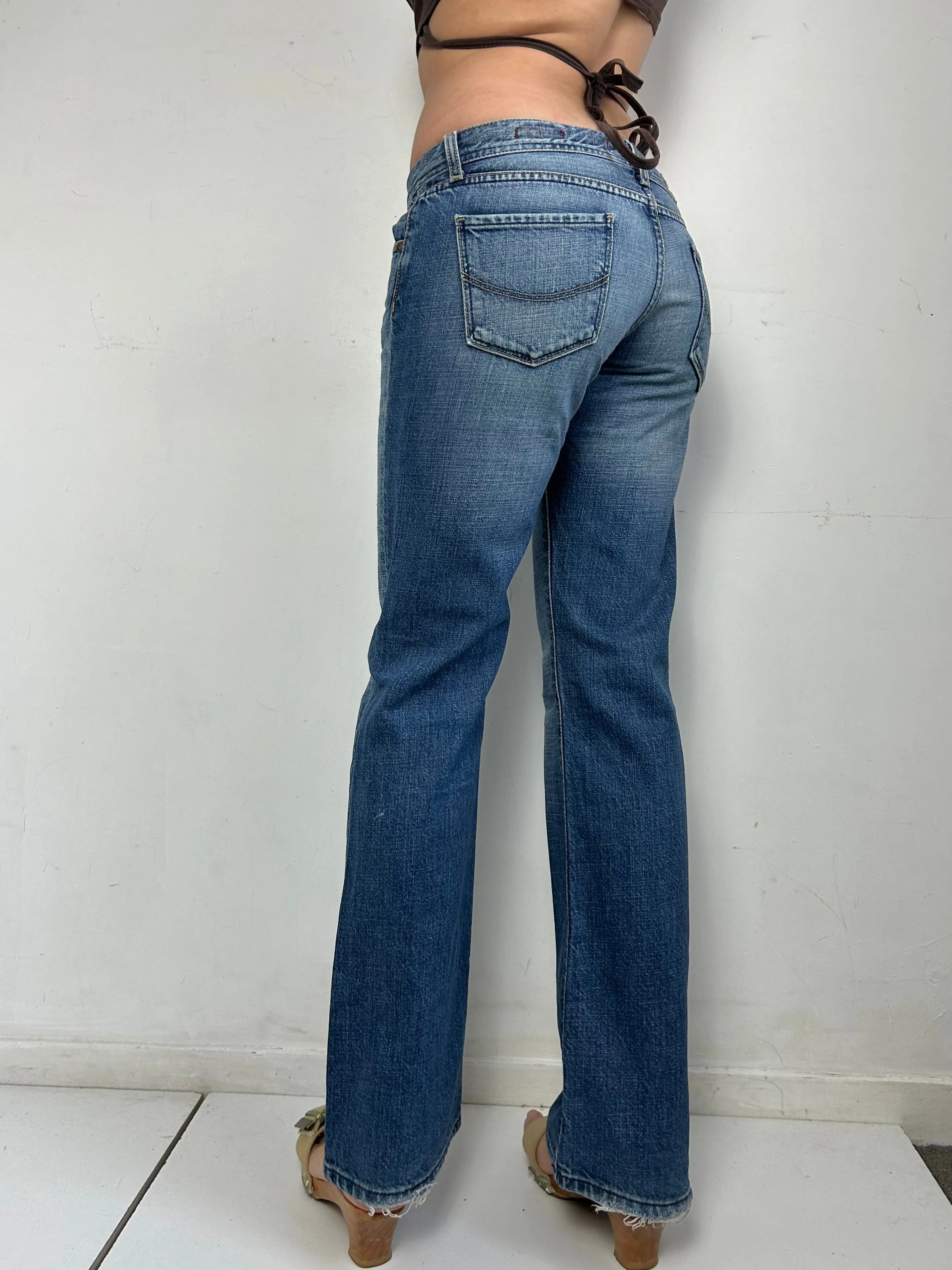 Blue denim low rise straight pants (S)