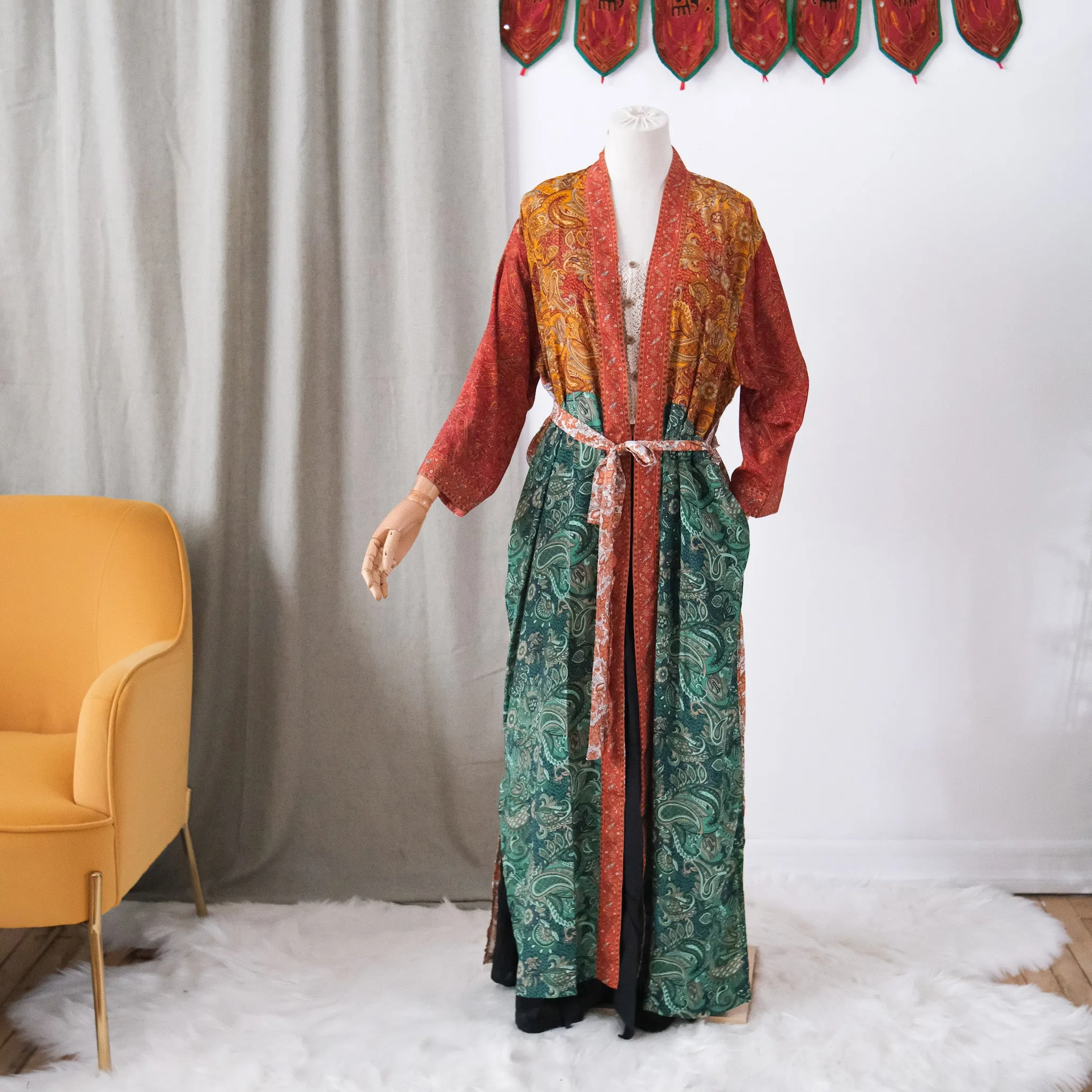 Boho Patchwork Recycled Silk Kimonos