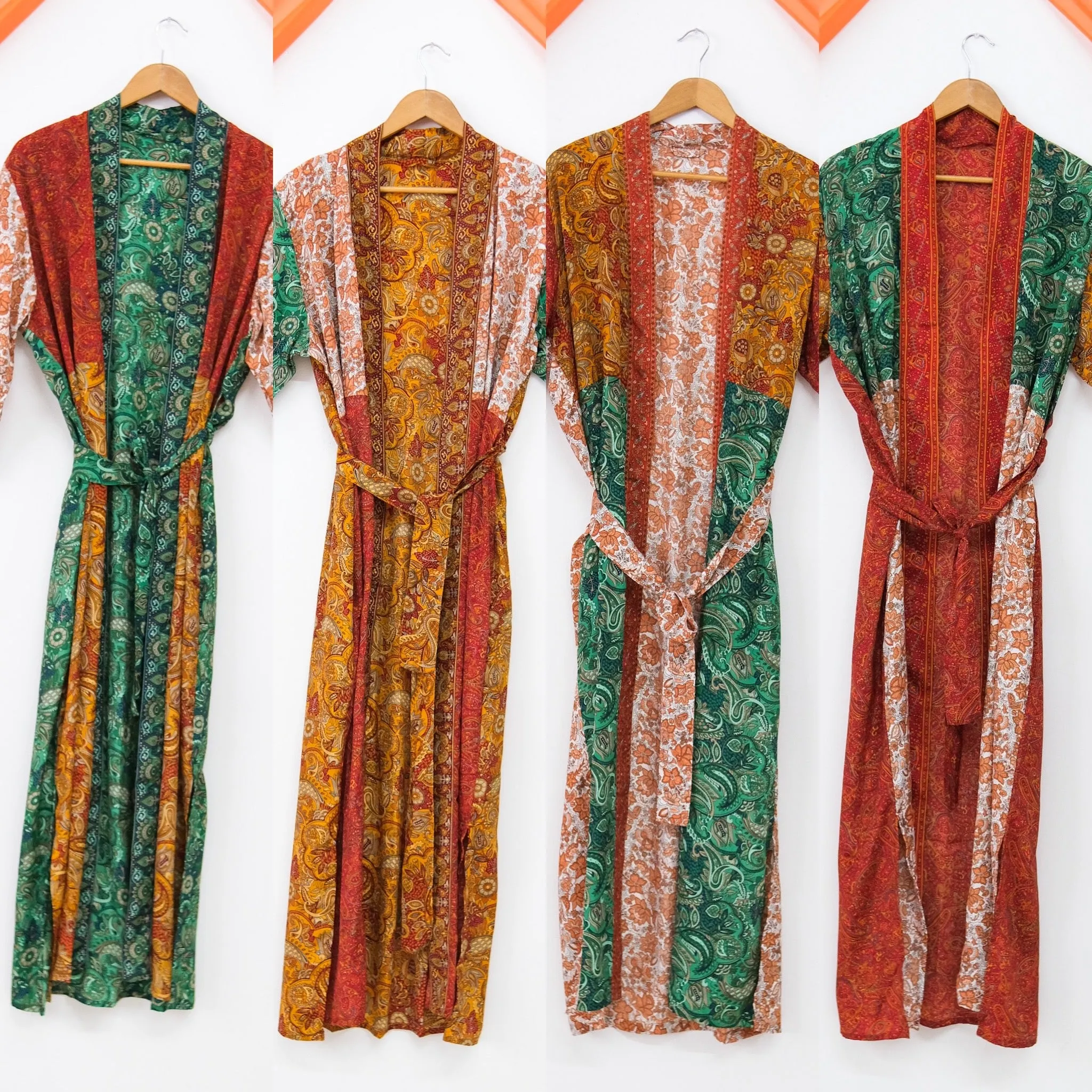 Boho Patchwork Recycled Silk Kimonos