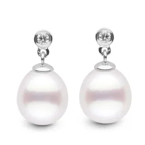 Brilliant Collection Drop White South Sea 10.0-11.0 mm Pearl & Diamond Dangle Earrings