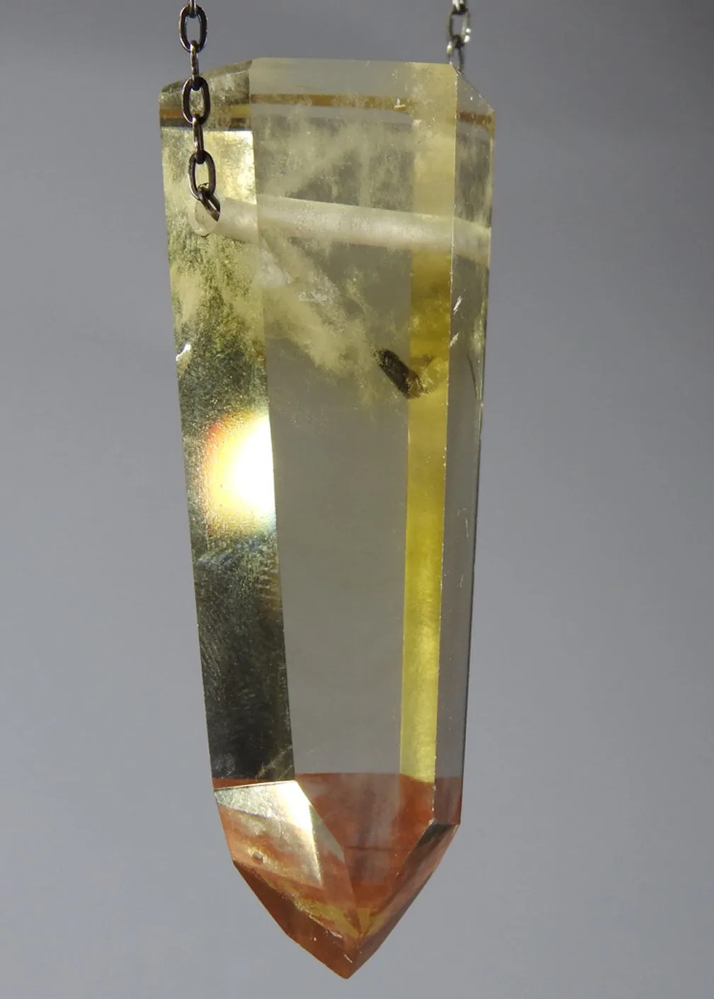 Citrine Quartz Crystal with Lithium inclusions Necklace