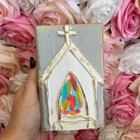 COLORFUL CHURCH HAND PAINTED WOOD BLOCK- SMALL