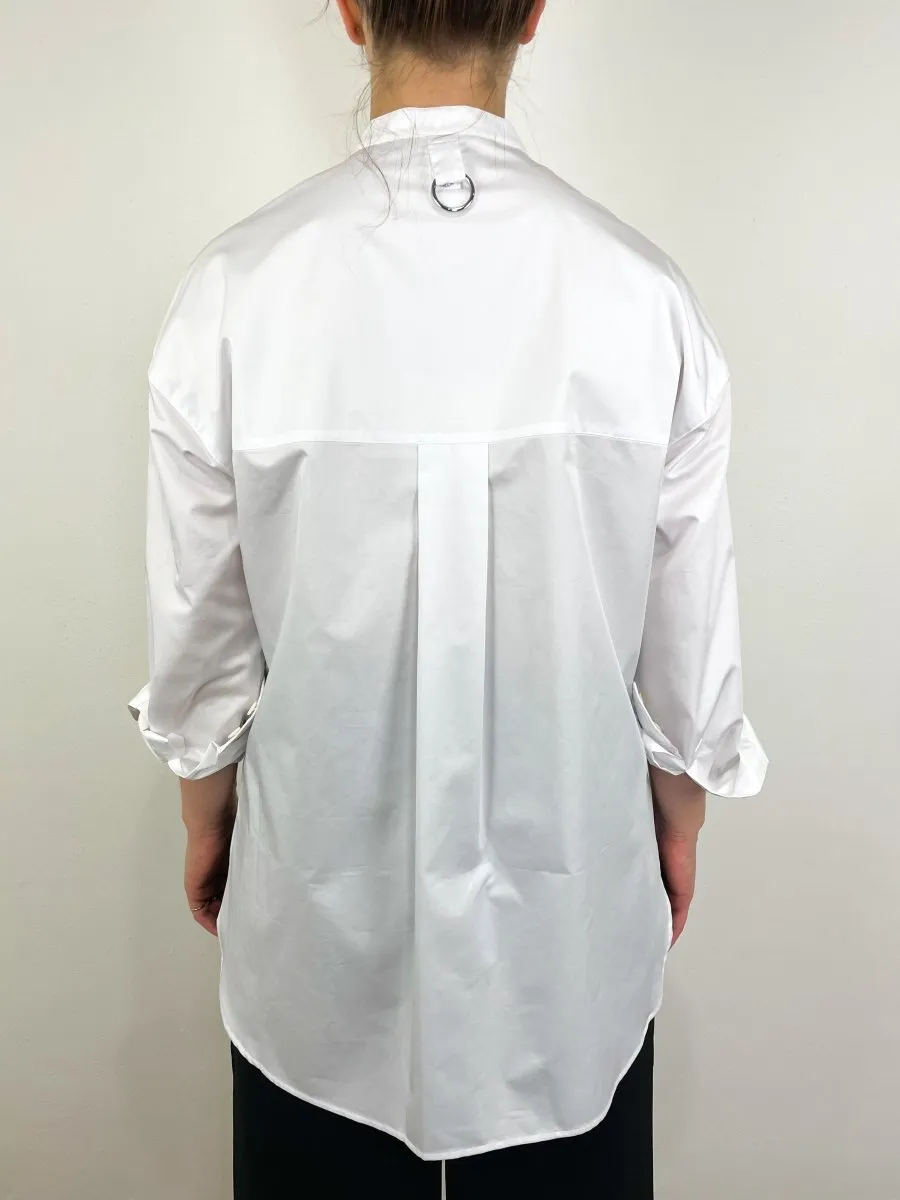 Eco Poplin Tuxedo Shirt w/Bib Flap in White