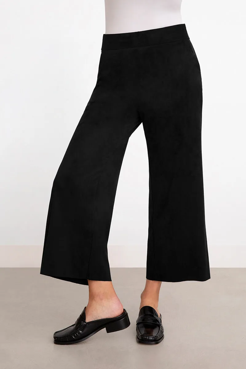 Faux Suede Wide Leg Ankle Pant | Black