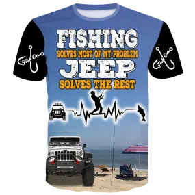 Fishing Jeep Shirt - Enjoying Fishing and Driving Jeep - Humorous Fishing Tee