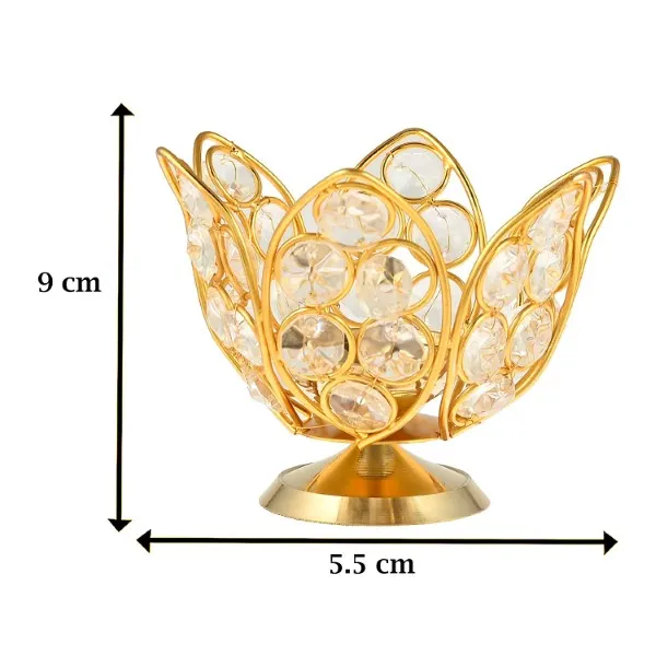 Floral Crytal Diya – Brass