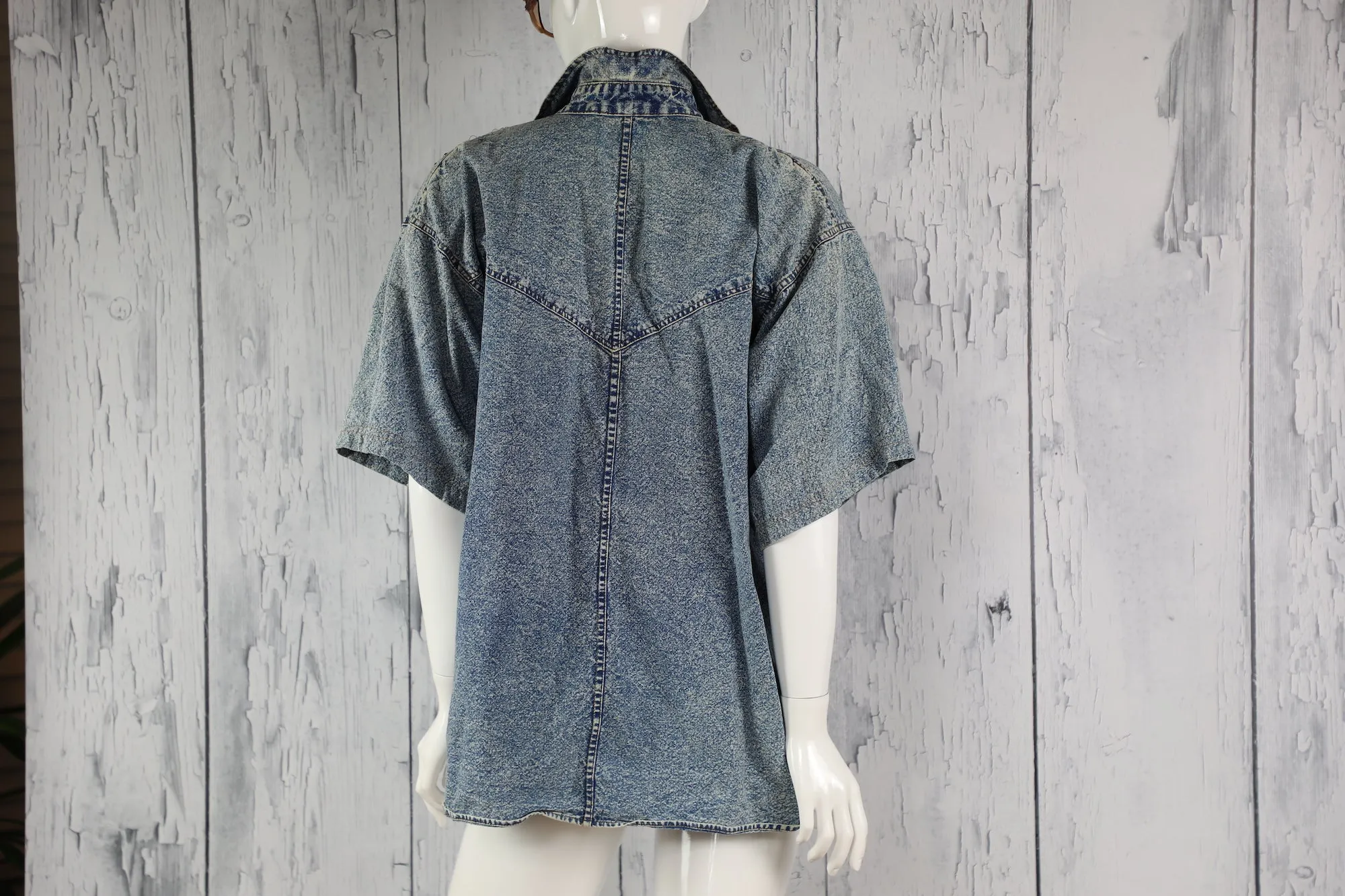 Floral Denim Button Down Top (Fits up to a 1X)