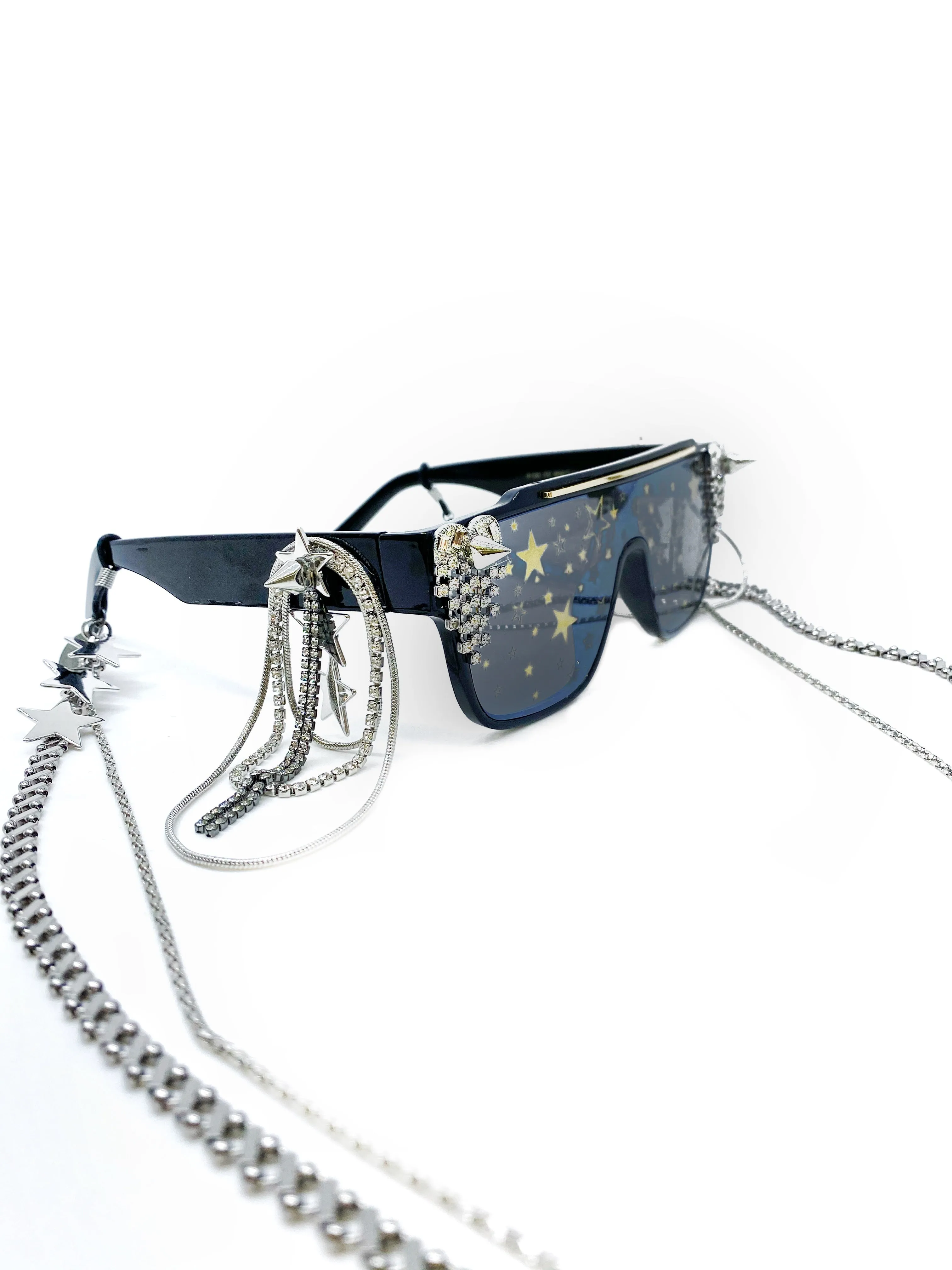 GLASS CRYSTAL-EMBELLISHED STAR PRINT SUNGLASSES