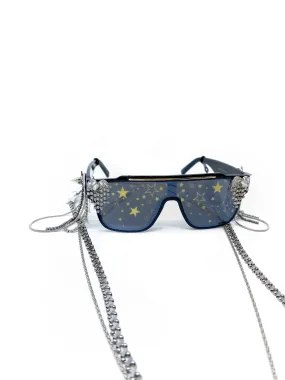 GLASS CRYSTAL-EMBELLISHED STAR PRINT SUNGLASSES