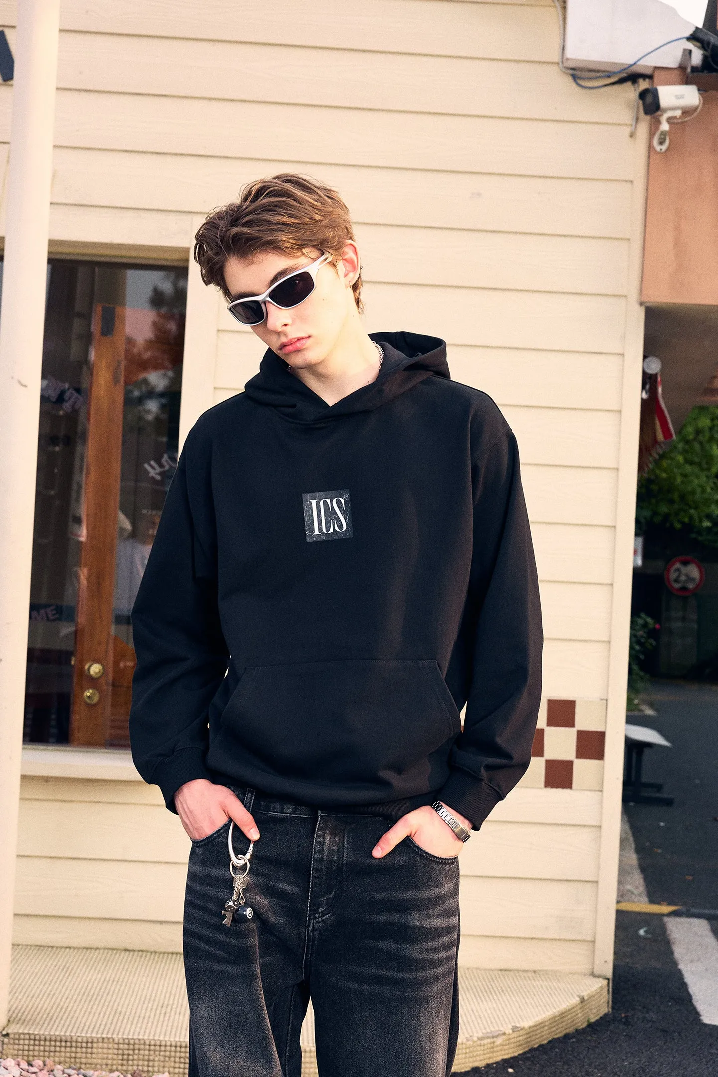 ICS Simple Contrast Color Letter Logo Hoodie