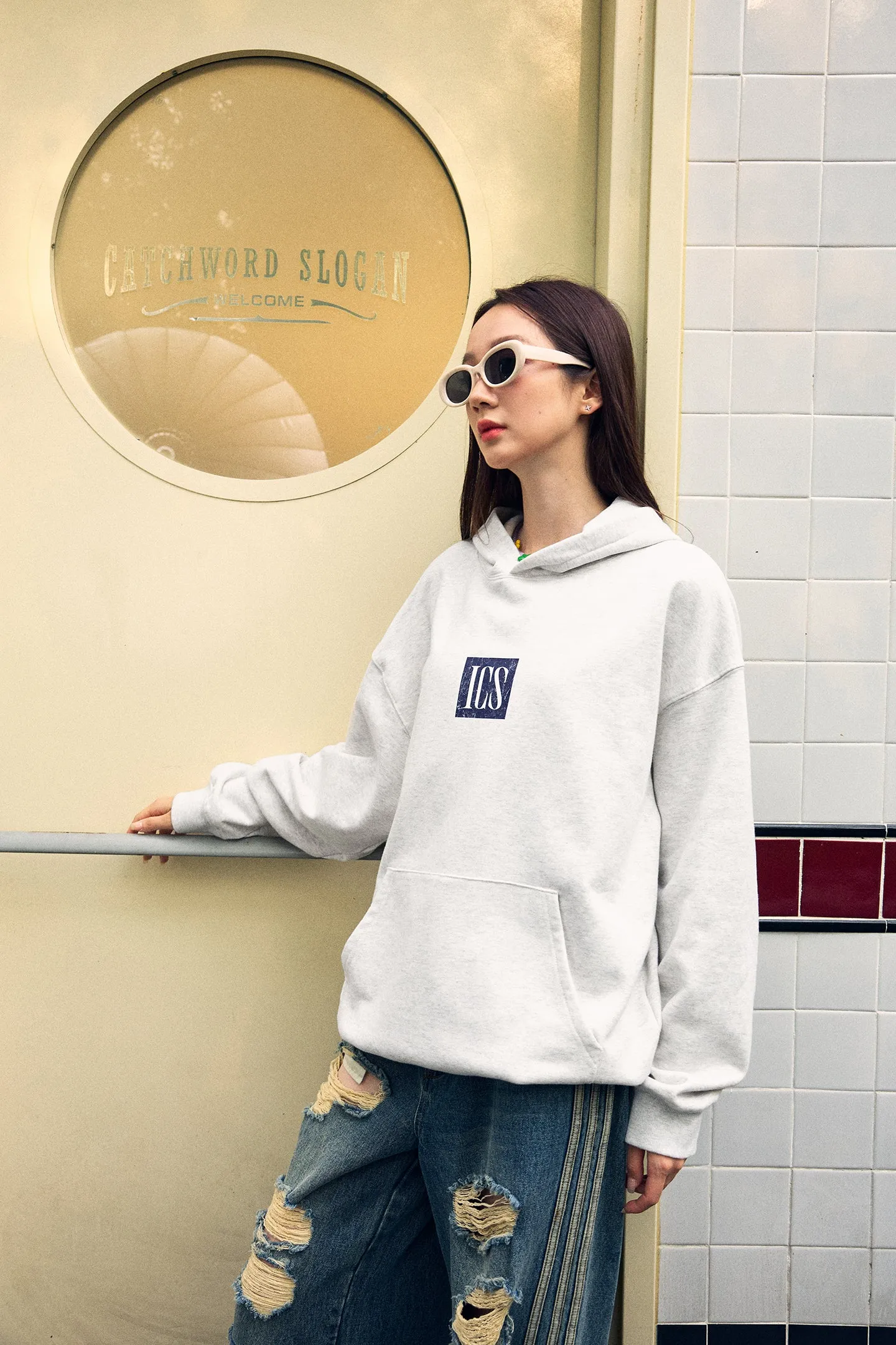 ICS Simple Contrast Color Letter Logo Hoodie