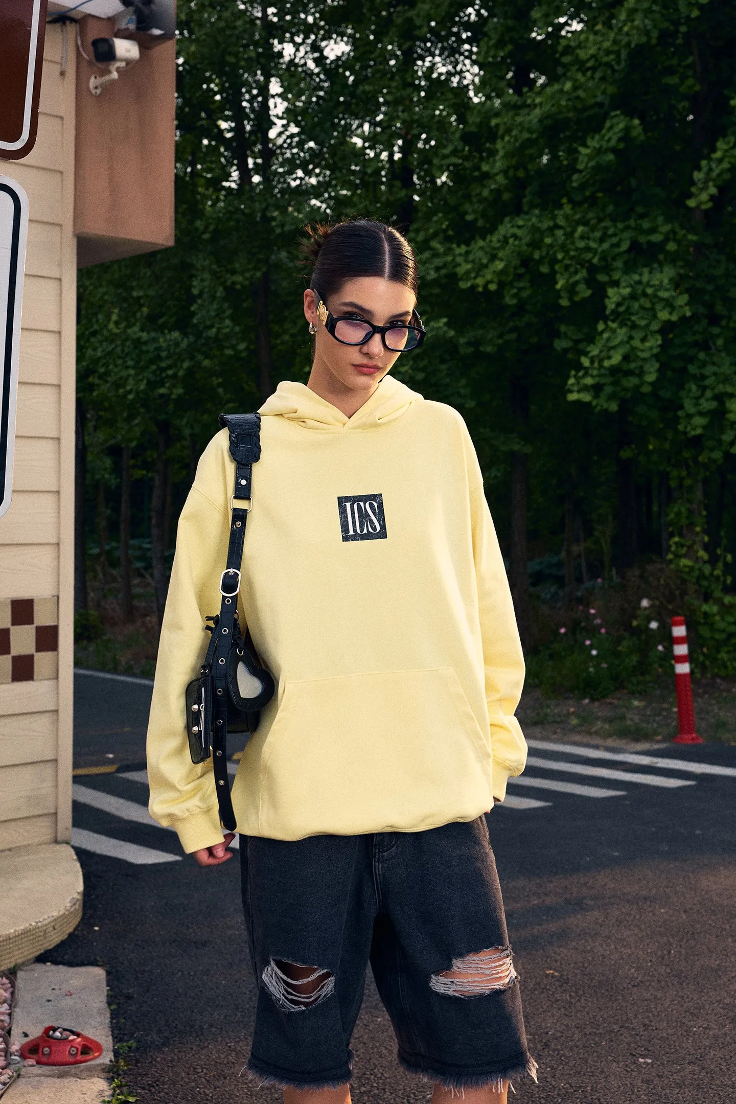 ICS Simple Contrast Color Letter Logo Hoodie