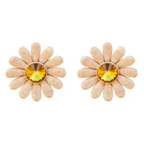 Jewel Daisy Button- Natural Raffia