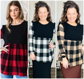 Kristy Plaid Top With Ruffles