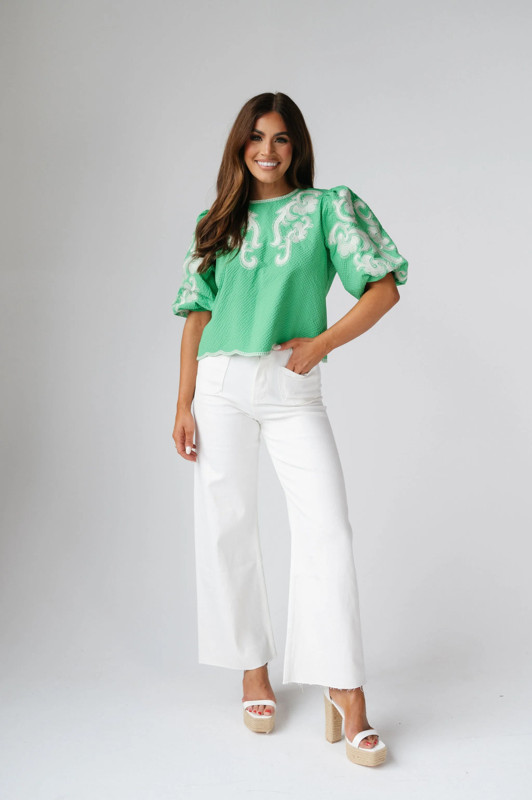 Levi Embroidered Puff Sleeve Top