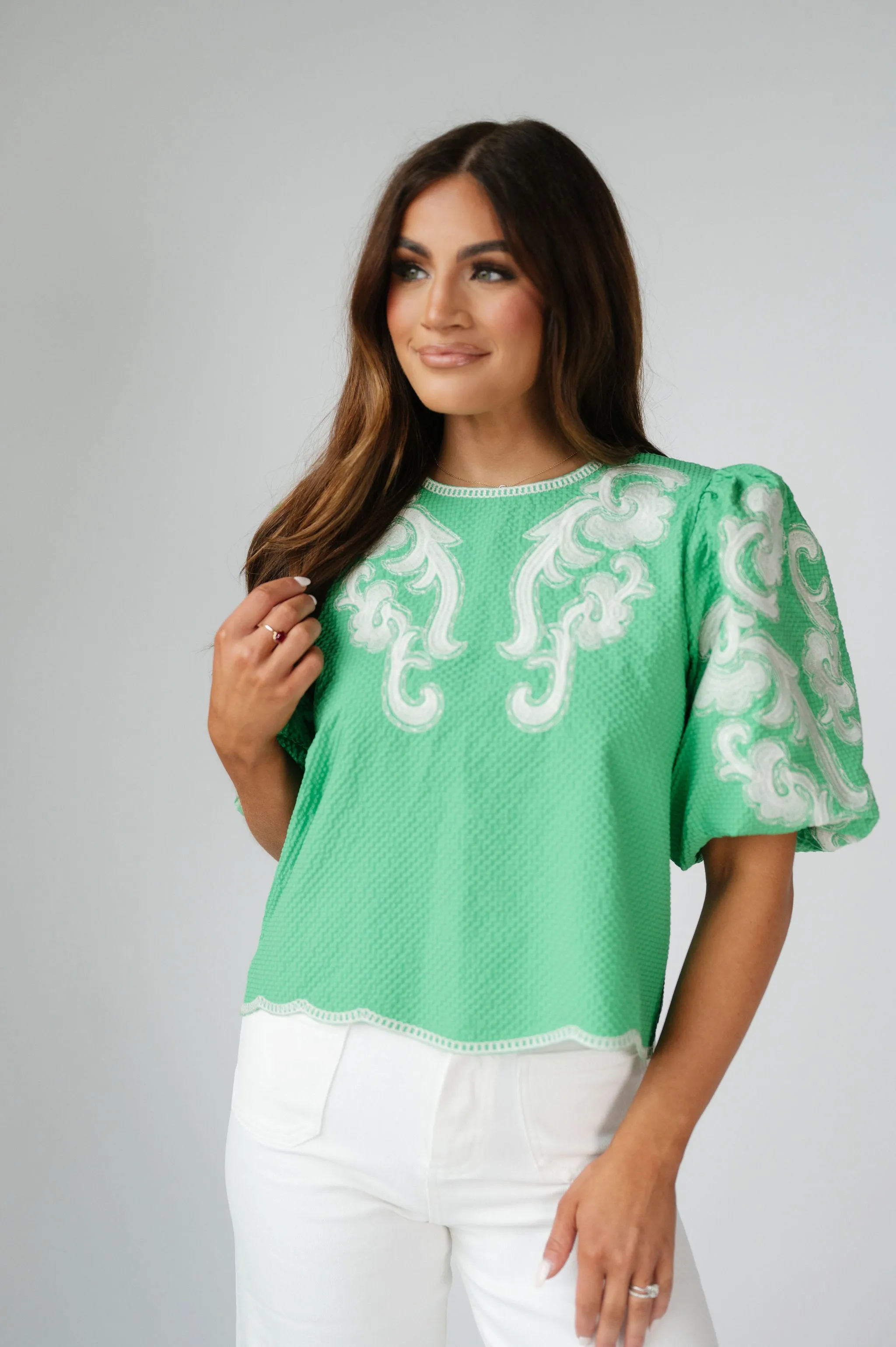 Levi Embroidered Puff Sleeve Top