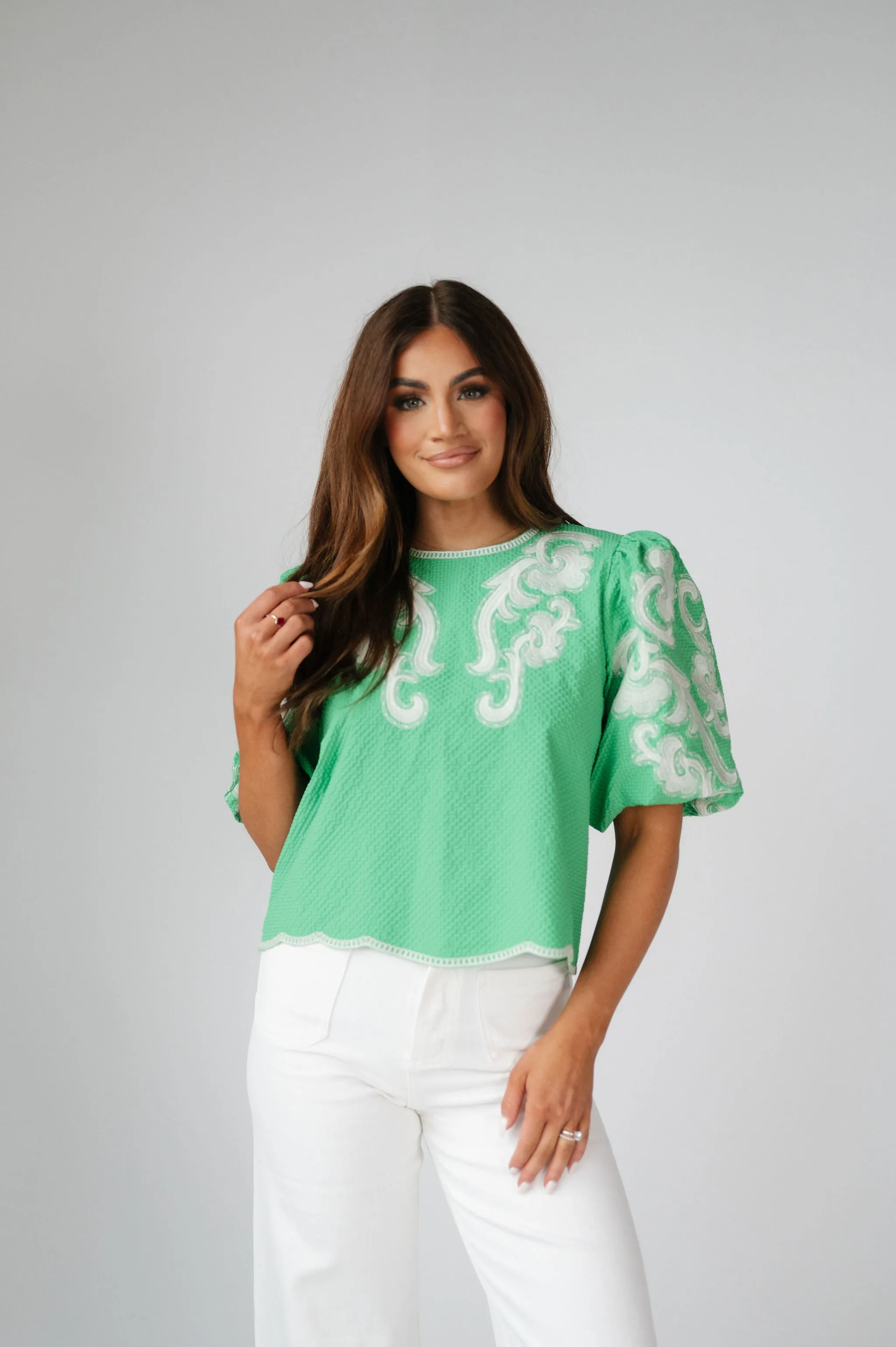 Levi Embroidered Puff Sleeve Top