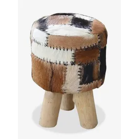 (LS) Safari Drum Stool With Leather Work (Patchwork) by Jeffan