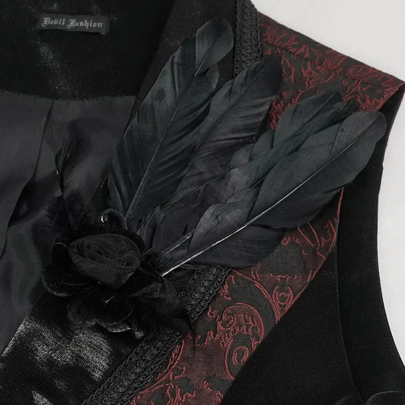 Men's Gothic Feather Swallow-tailed Waistcoat Red