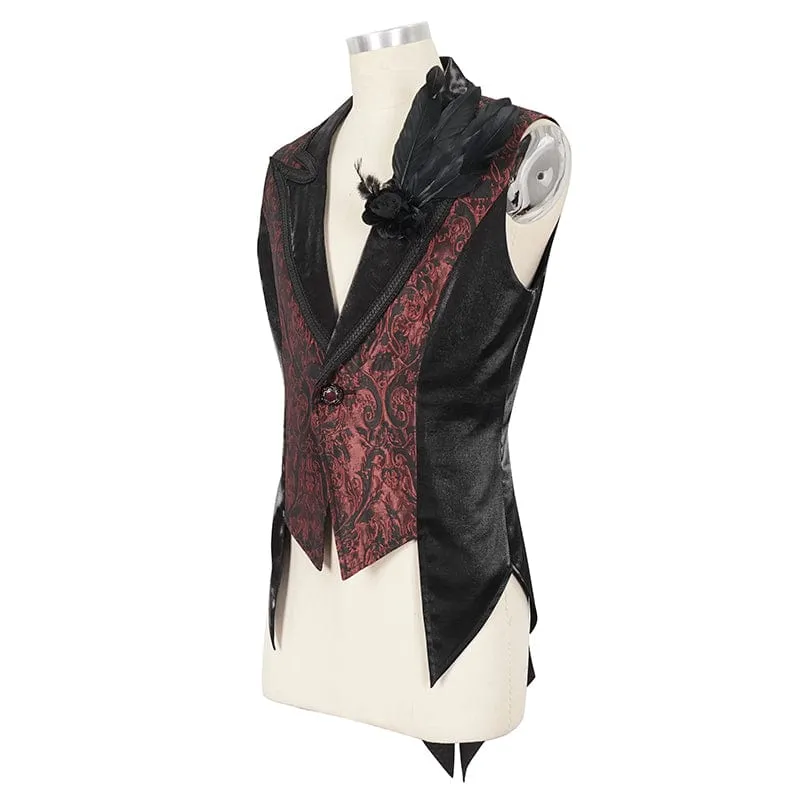 Men's Gothic Feather Swallow-tailed Waistcoat Red