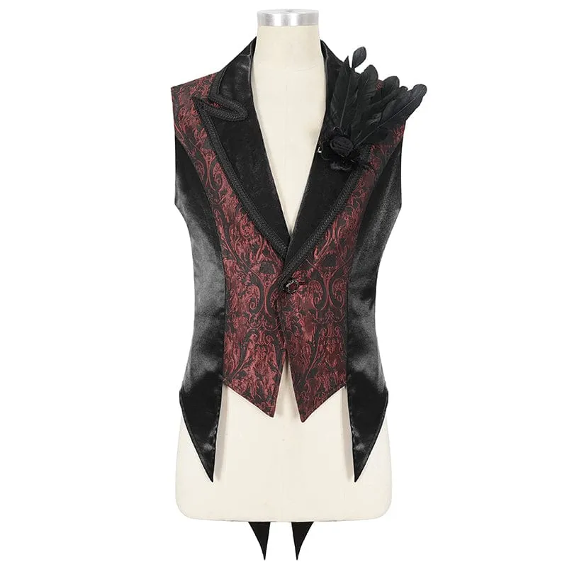 Men's Gothic Feather Swallow-tailed Waistcoat Red