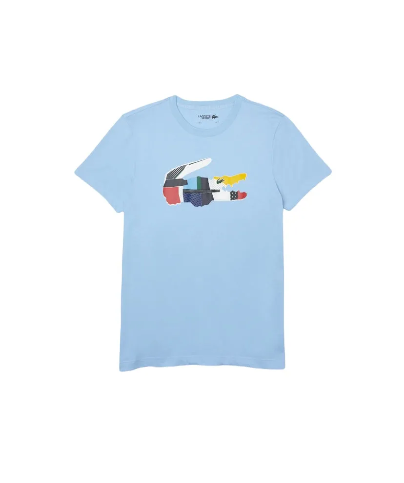 Men's Lacoste SPORT Patchwork Crocodile Print Cotton T-shirt (BLUE)