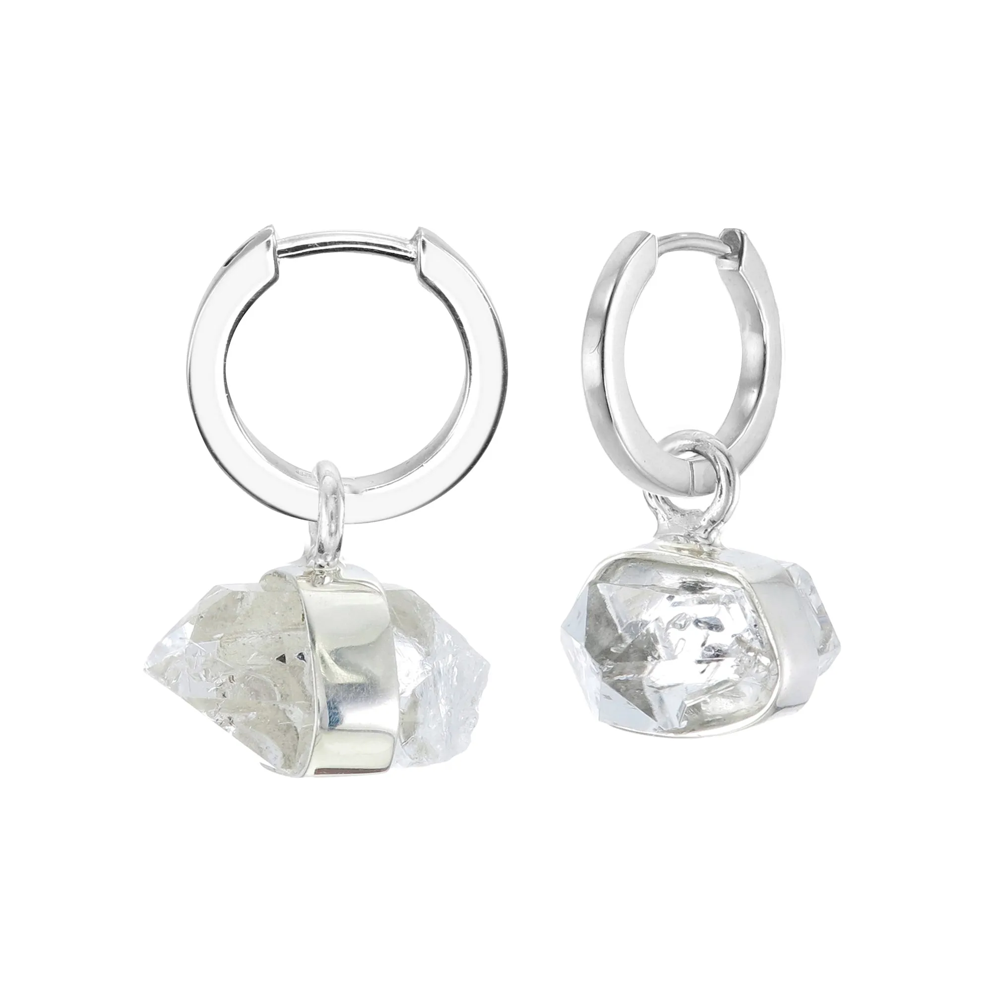 MINI ROUGH GEM HOOP EARRINGS - DIAMOND QUARTZ - SILVER