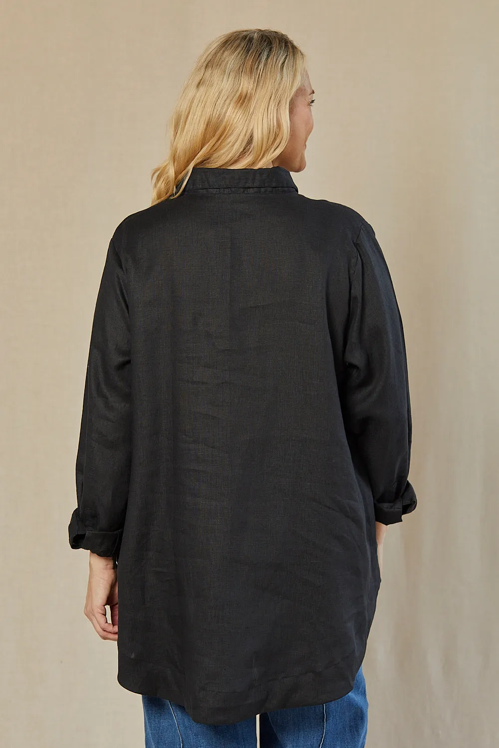 Oversized Linen Boyfriend Shirt in Black