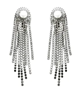 PEARL STUD SILVER FRINGE DROP EARRINGS