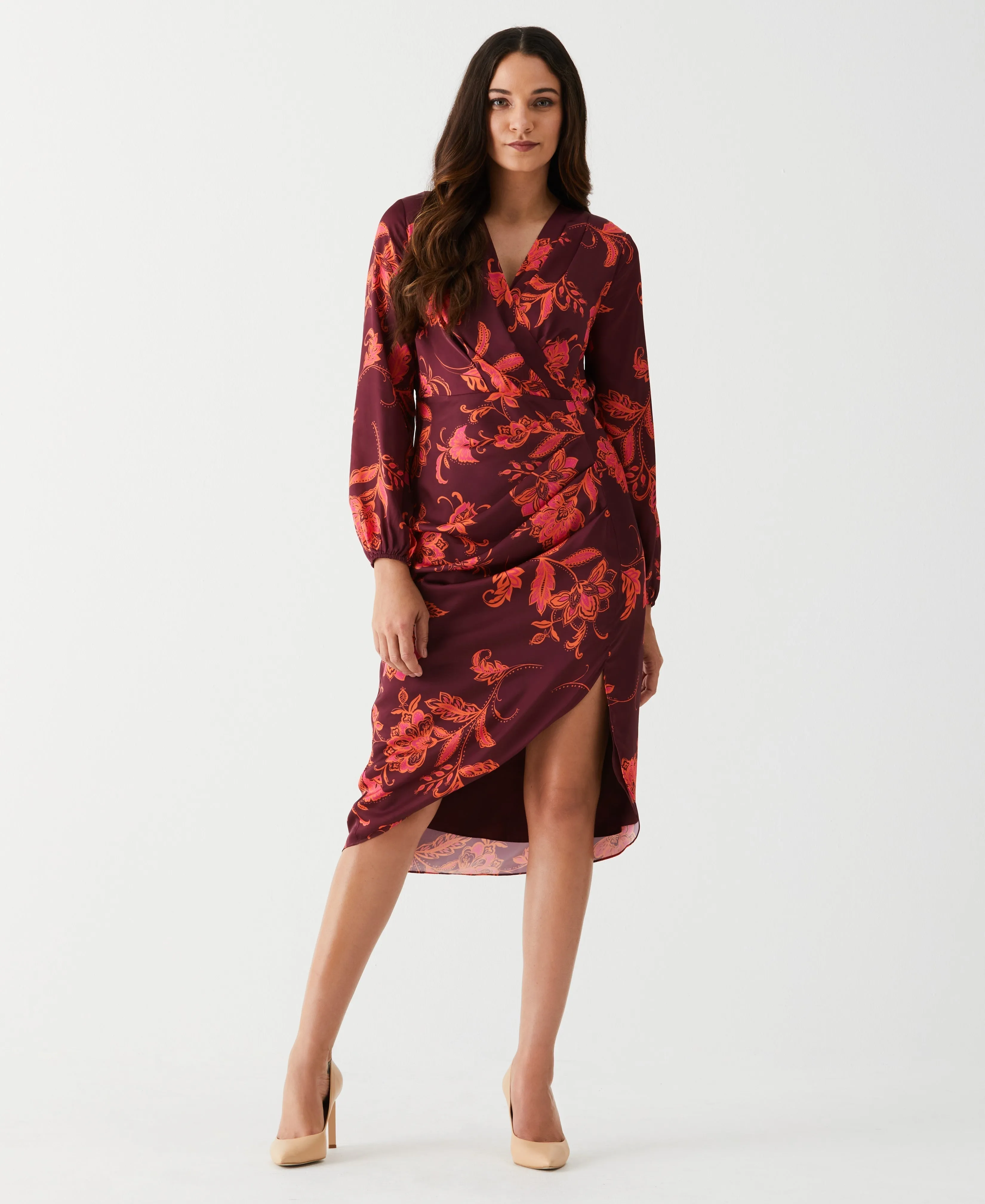 Petite Faux Wrap Midi Dress