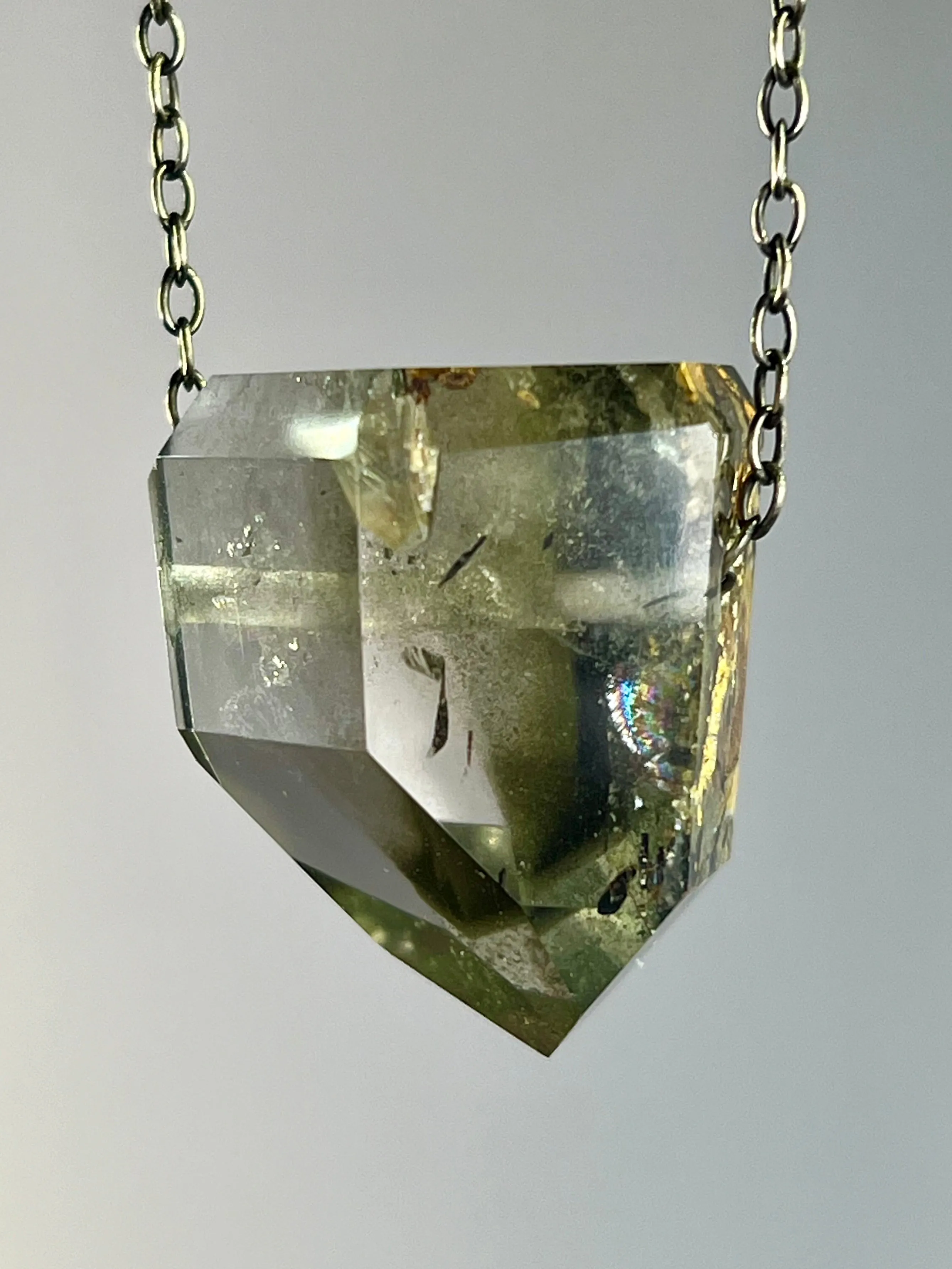 Quartz Crystal with Amphibole and Chlorite Inclusions Necklace